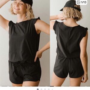 Albion Black ruffle shorts sprinter romper